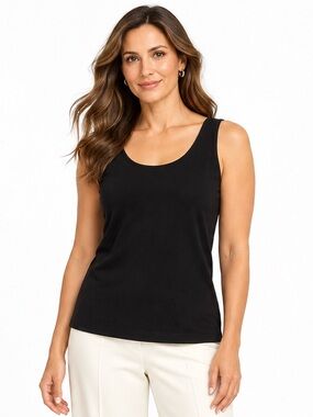 Chico’s Travelers Black Slinky Scoop Neck Tank Top Made in USA Size 1 (Small)